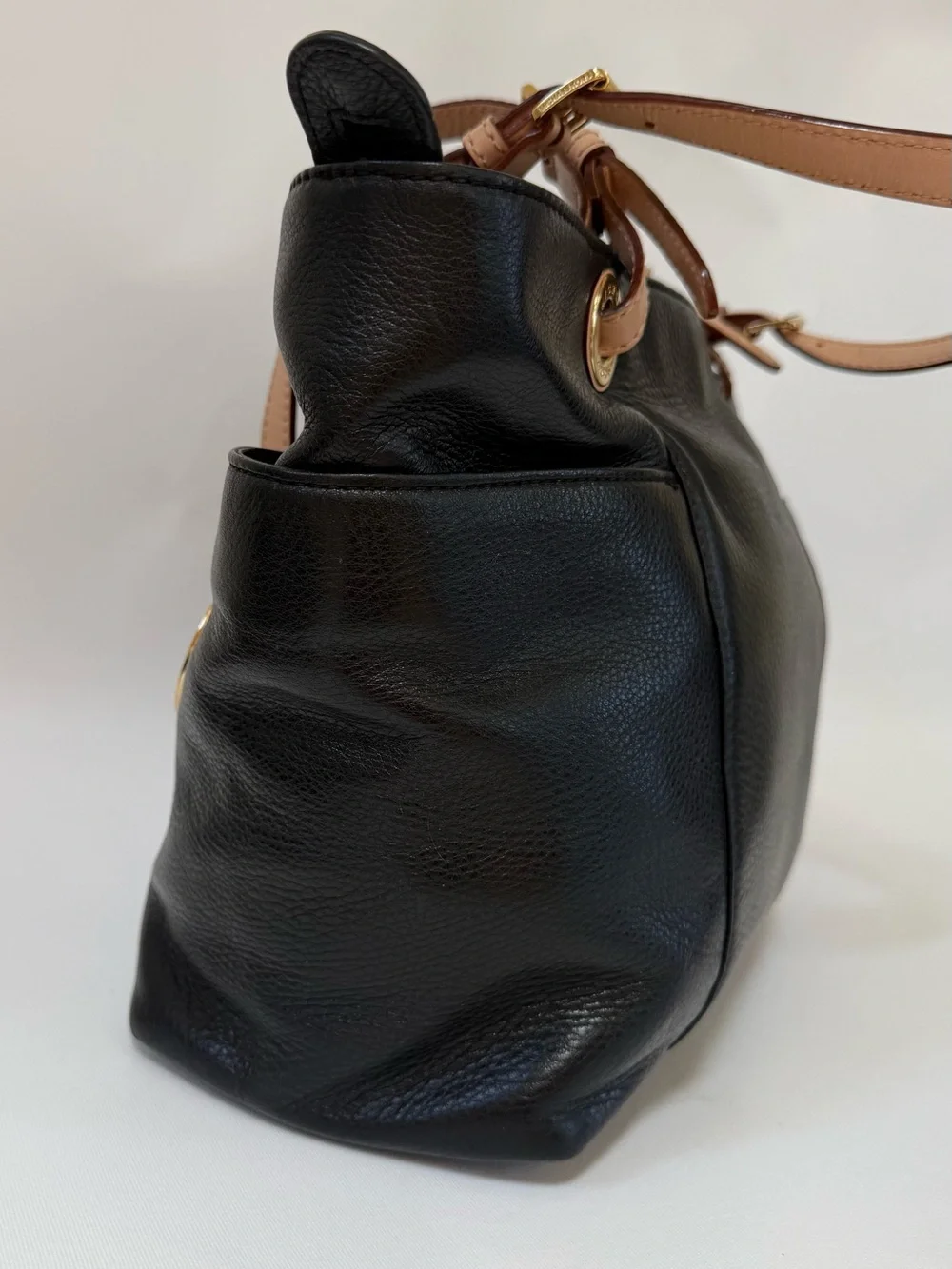 Michael Kors Black pebbled Leather Large Tote with Tan Handles